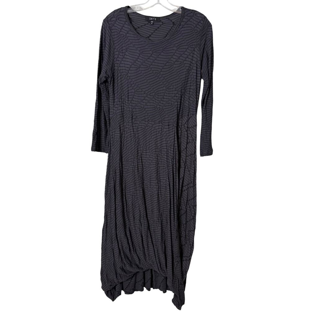 Comfy USA Dress Womens Medium Gray Textured Long Sleeve Tulip Hem Midi Lagenlook